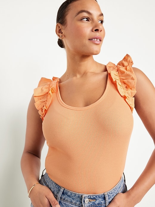 Image number 3 showing, Ruffled Mixed Fabric Tank Top