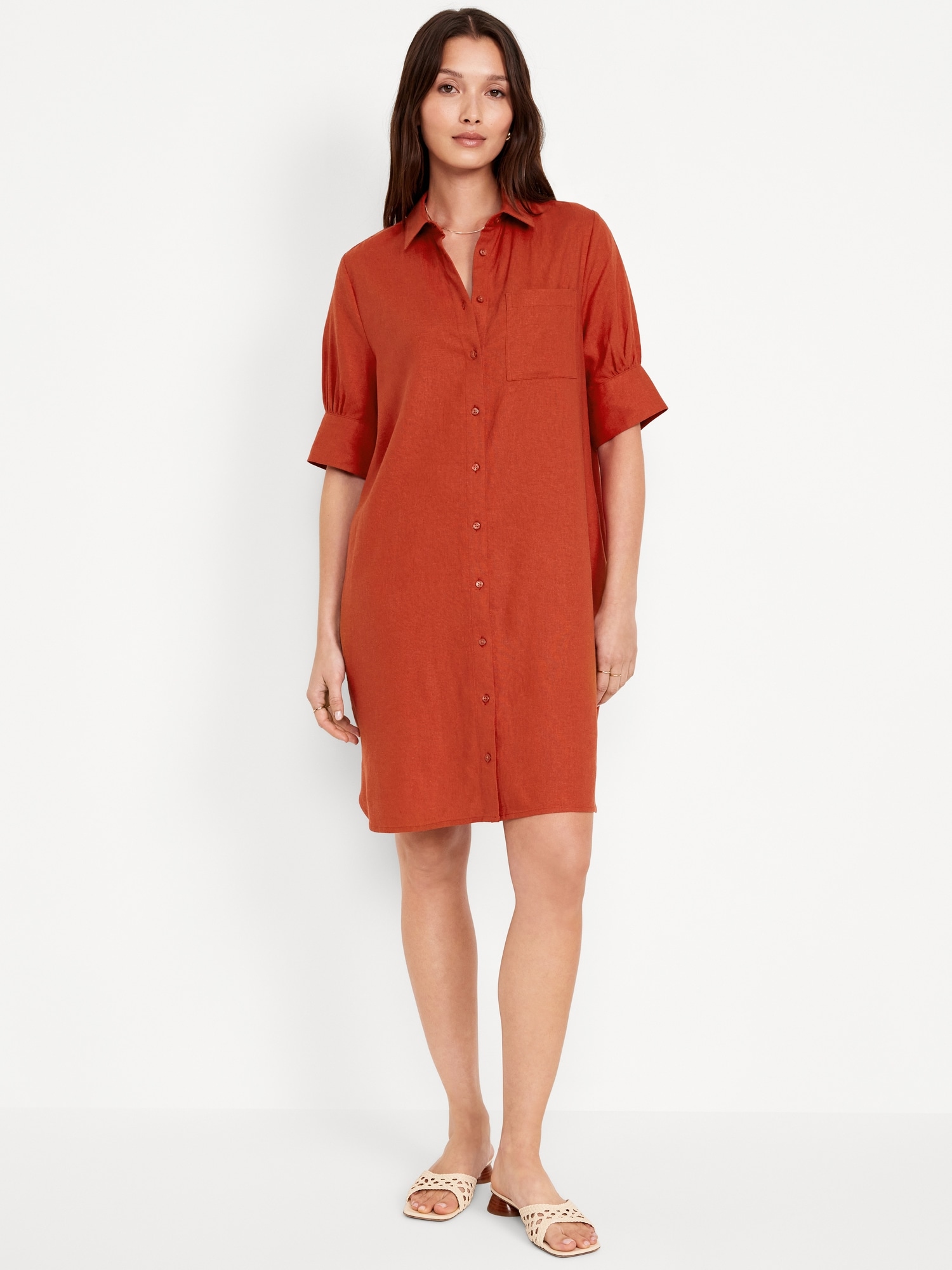 Linen-Blend Shirt Dress Hot Deal