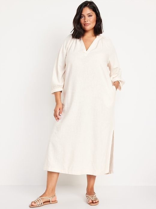 Image number 4 showing, Split-Neck Linen-Blend Midi Dress