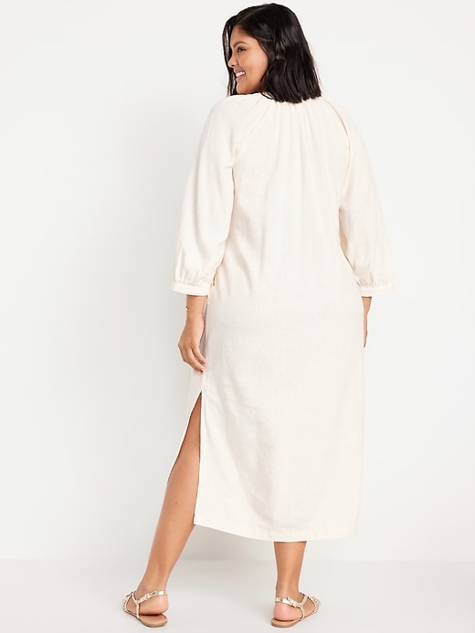Image number 6 showing, Split-Neck Linen-Blend Midi Dress