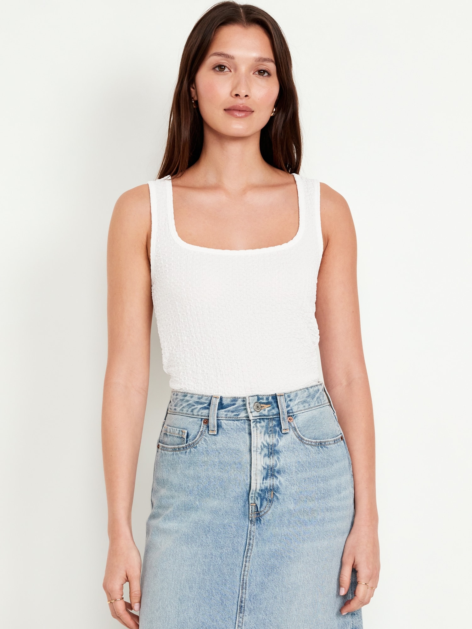Square-Neck Textured Tank Top Hot Deal
