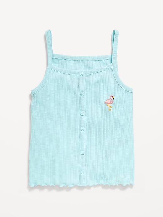 View large product image 2 of 4. Fitted Button-Front Embroidered Graphic Tank Top for Girls