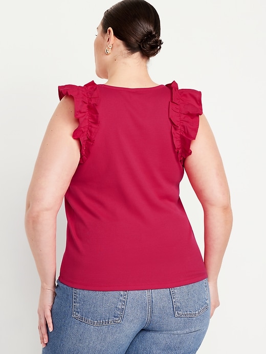 Image number 8 showing, Ruffled Mixed Fabric Tank Top