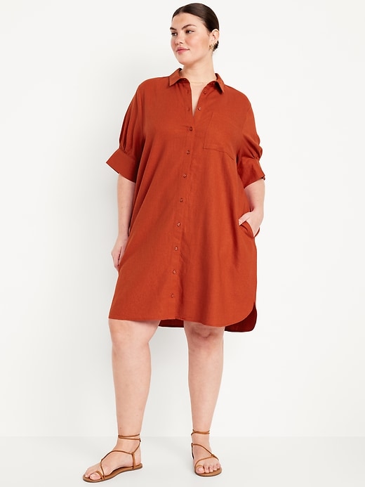 Image number 5 showing, Linen-Blend Shirt Dress