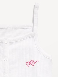 View large product image 4 of 4. Fitted Button-Front Embroidered Graphic Tank Top for Girls
