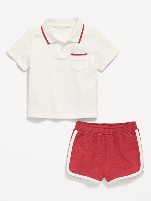 View large product image 2 of 3. Textured-Knit Collared Pocket Shirt and Shorts Set for Baby