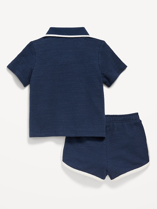 View large product image 2 of 3. Textured-Knit Collared Pocket Shirt and Shorts Set for Baby