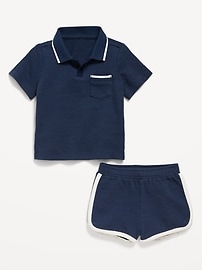 View large product image 3 of 3. Textured-Knit Collared Pocket Shirt and Shorts Set for Baby