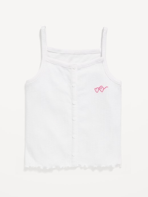 View large product image 2 of 4. Fitted Button-Front Embroidered Graphic Tank Top for Girls