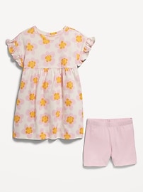 View large product image 3 of 3. Printed Flutter-Sleeve Dress and Biker Shorts Set for Toddler Girls