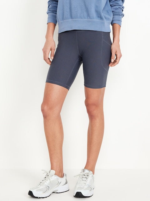 High-Waisted PowerSoft Biker Shorts -- 8-inch inseam - Dusk Navy