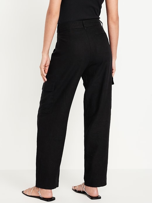 Image number 2 showing, High-Waisted Linen-Blend Cargo Straight Pants