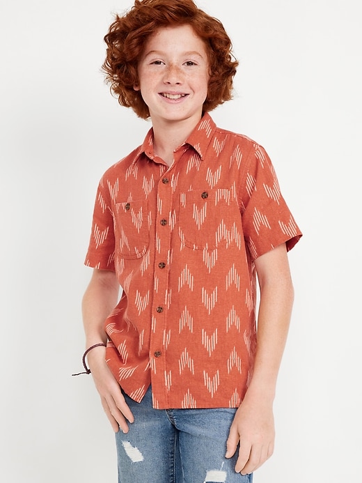 View large product image 1 of 4. Printed Short-Sleeve Linen-Blend Pocket Shirt for Boys