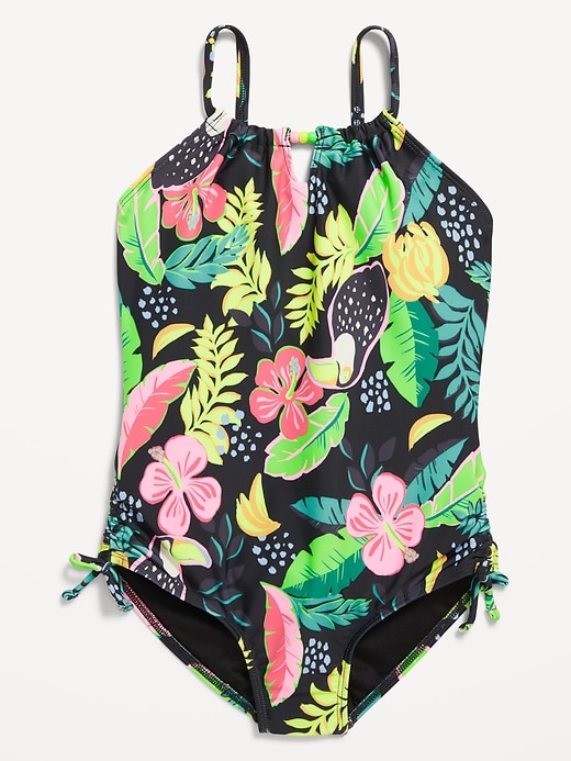 View large product image 1 of 3. Printed Bead-Cutout One-Piece Swimsuit for Girls