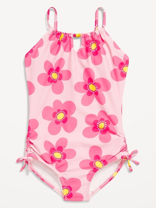 View large product image 1 of 2. Printed Bead-Cutout One-Piece Swimsuit for Girls