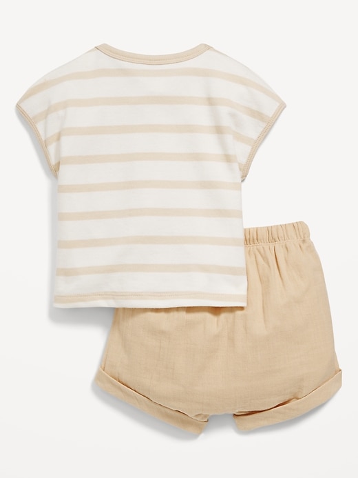 View large product image 2 of 3. Striped Short-Sleeve Pocket Top and Shorts Set for Baby
