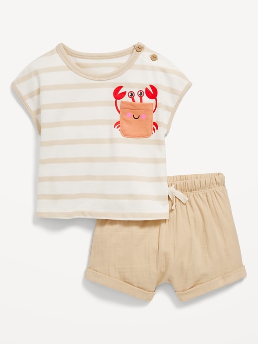 View large product image 1 of 3. Striped Short-Sleeve Pocket Top and Shorts Set for Baby