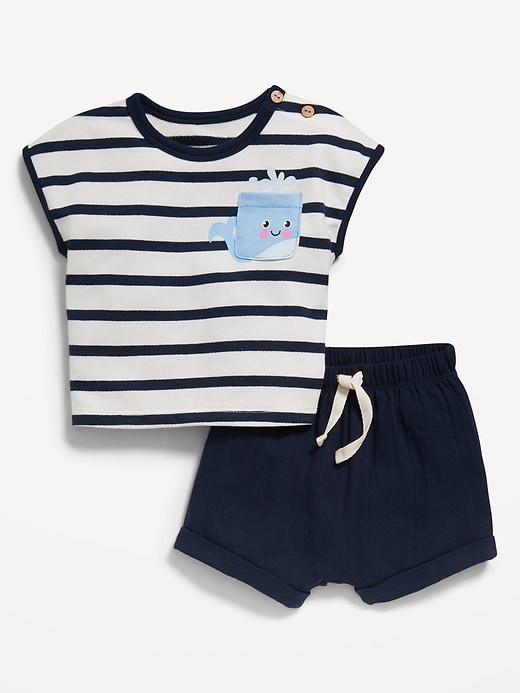 View large product image 1 of 2. Striped Short-Sleeve Pocket Top and Shorts Set for Baby