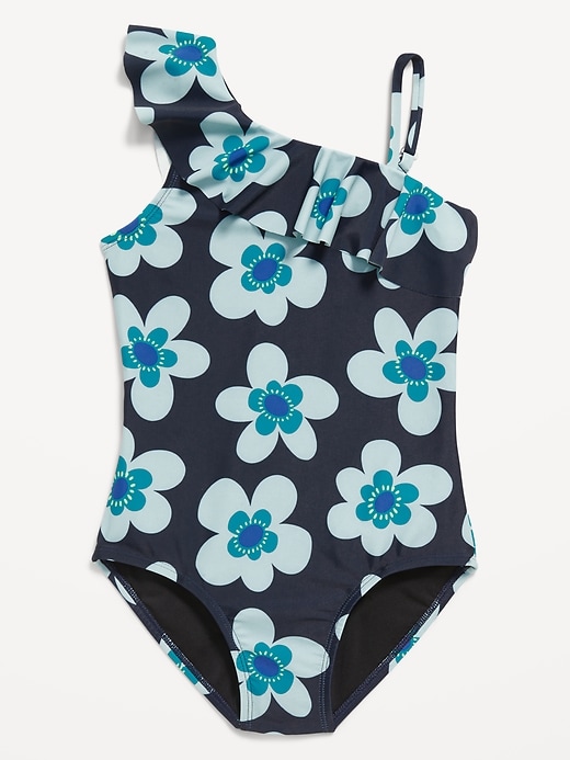 View large product image 1 of 2. Printed Ruffled One-Piece Swimsuit for Girls