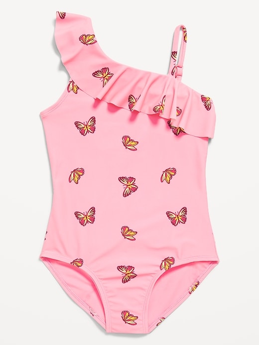 View large product image 1 of 1. Printed Ruffled One-Piece Swimsuit for Girls