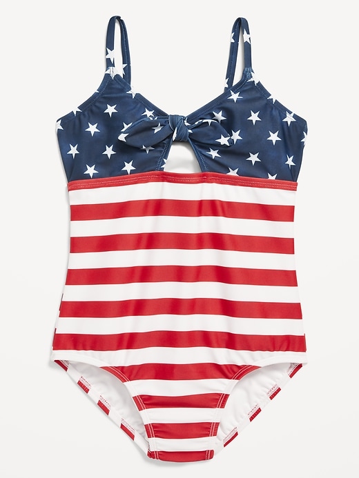 View large product image 1 of 4. Printed Americana Tie-Front One-Piece Swimsuit for Girls