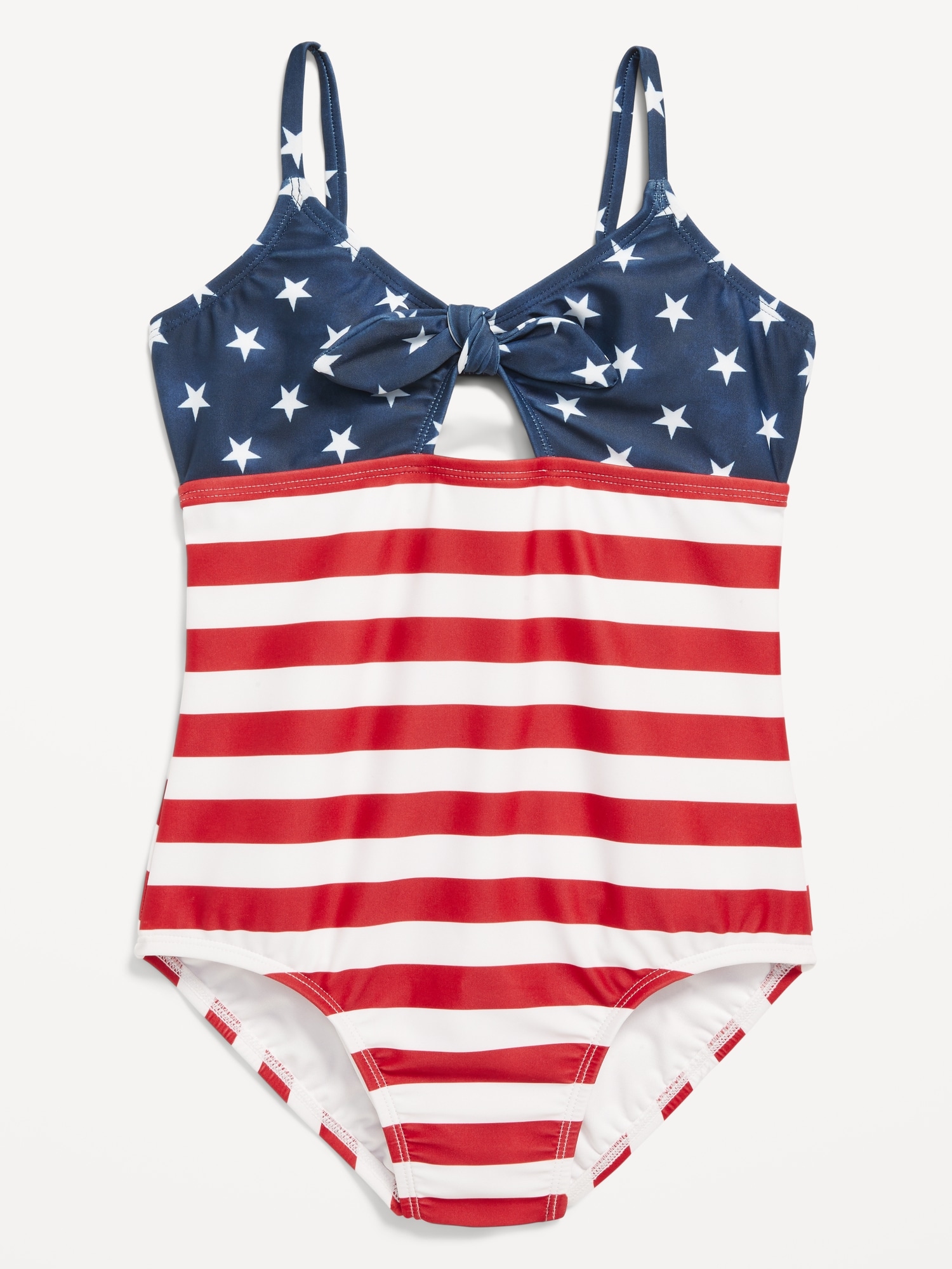Printed Americana Tie-Front One-Piece Swimsuit for Girls