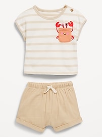 View large product image 3 of 4. Striped Short-Sleeve Pocket Top and Shorts Set for Baby