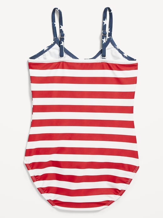 View large product image 2 of 4. Printed Americana Tie-Front One-Piece Swimsuit for Girls