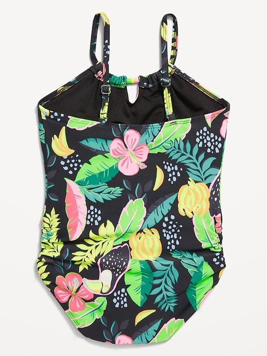View large product image 2 of 3. Printed Bead-Cutout One-Piece Swimsuit for Girls