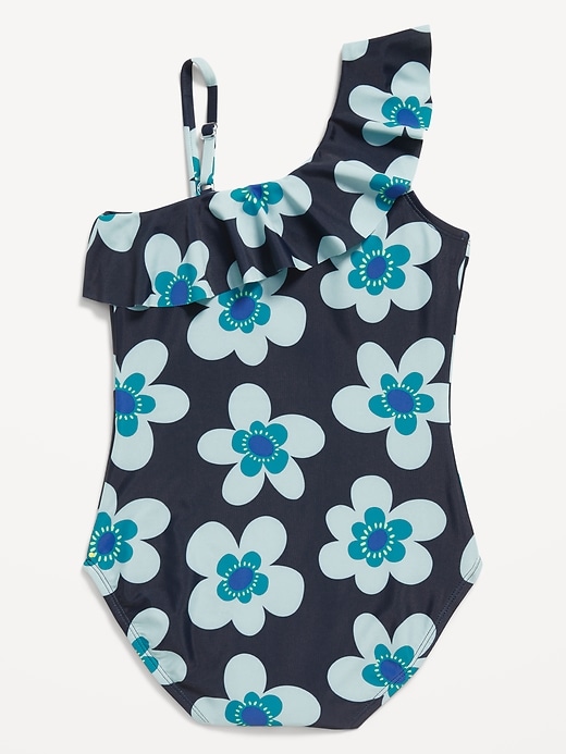 View large product image 2 of 2. Printed Ruffled One-Piece Swimsuit for Girls