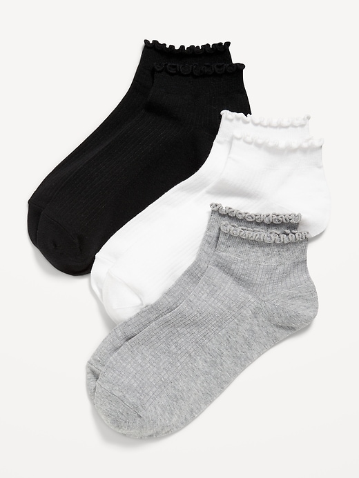View large product image 1 of 1. Ruffle Ankle Quarter Crew Sock 3-Pack