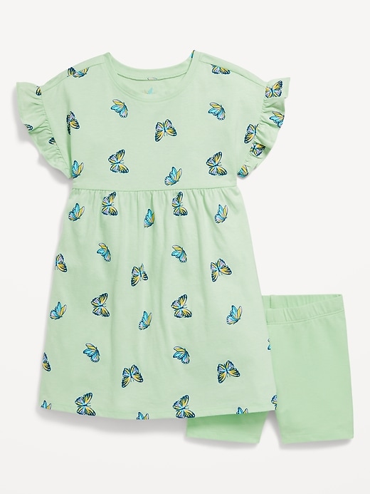 View large product image 1 of 2. Printed Flutter-Sleeve Dress and Biker Shorts Set for Toddler Girls
