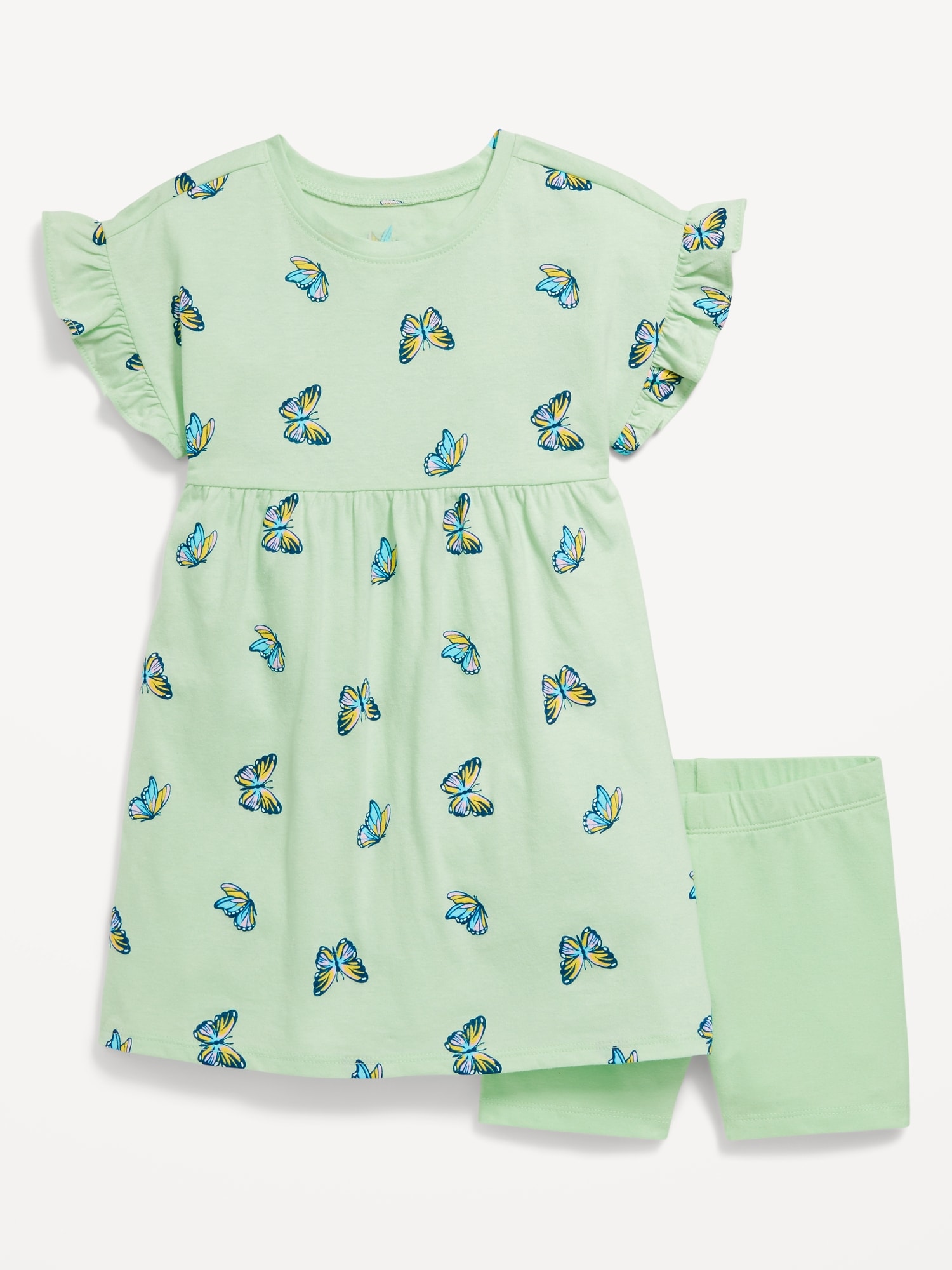 Printed Flutter-Sleeve Dress and Biker Shorts Set for Toddler Girls Hot Deal