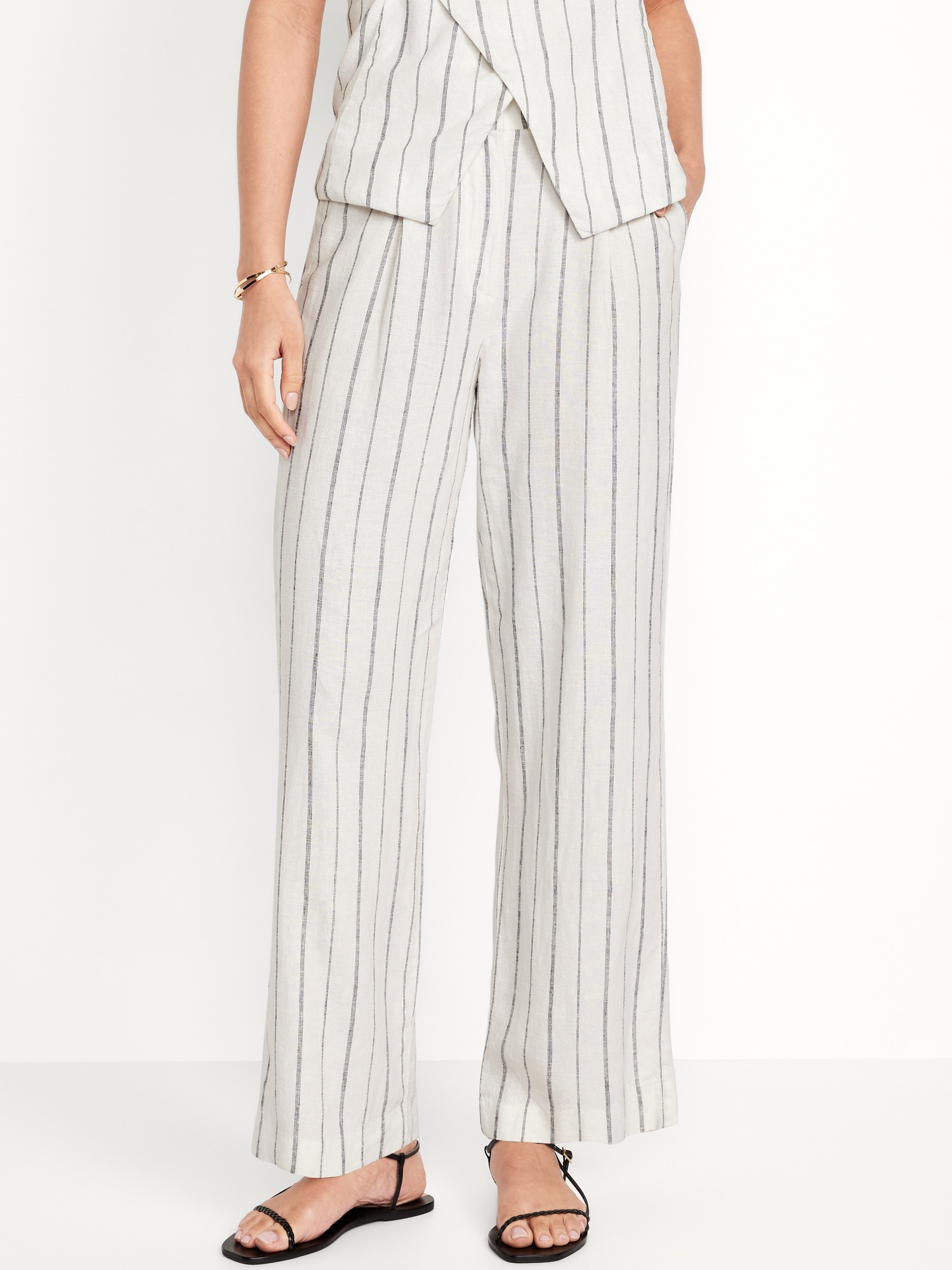 Nova Grey Stripes Trousers Tapered Linen Pants Classic Linen Pants