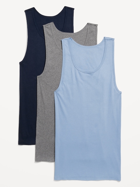 Go-Dry Rib-Knit Tank Tops 3-Pack - Multi Blue