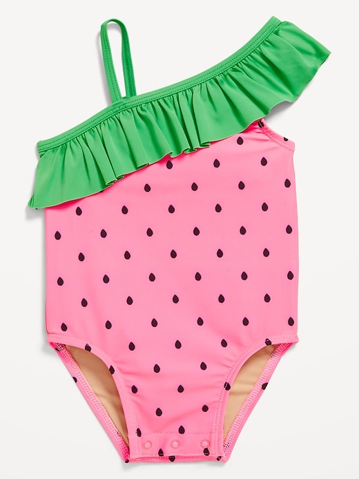 View large product image 1 of 2. Printed One-Shoulder Ruffled One-Piece Swimsuit Set for Baby