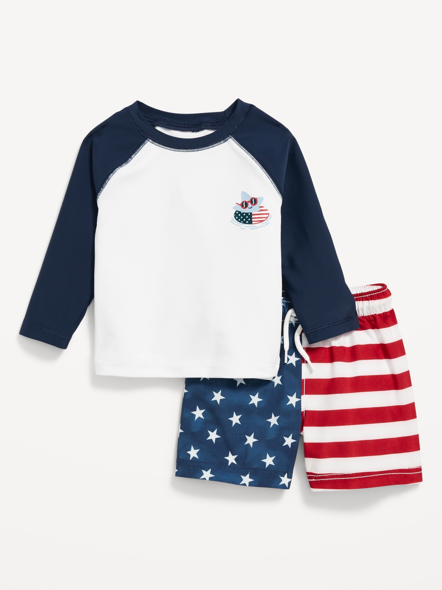 Americana Rashguard Graphic Swim Top and Trunks for Baby