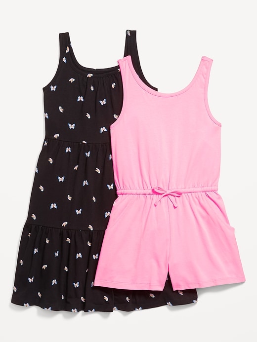 View large product image 1 of 2. Sleeveless Tiered Dress and Romper 2-Pack for Girls