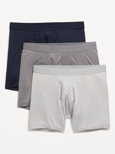 Go-Dry Cool Performance Boxer-Brief Underwear 3-Pack -- 5-inch inseam - Navy Multi