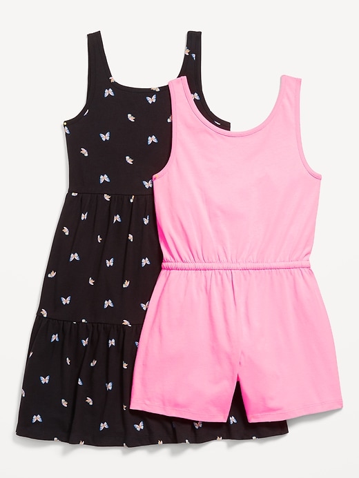 View large product image 2 of 2. Sleeveless Tiered Dress and Romper 2-Pack for Girls