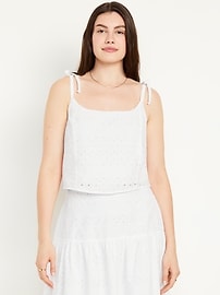 eyelet ribbon cami (white × blue ribbon) The Great - The Victorian Cami White – Blond Genius