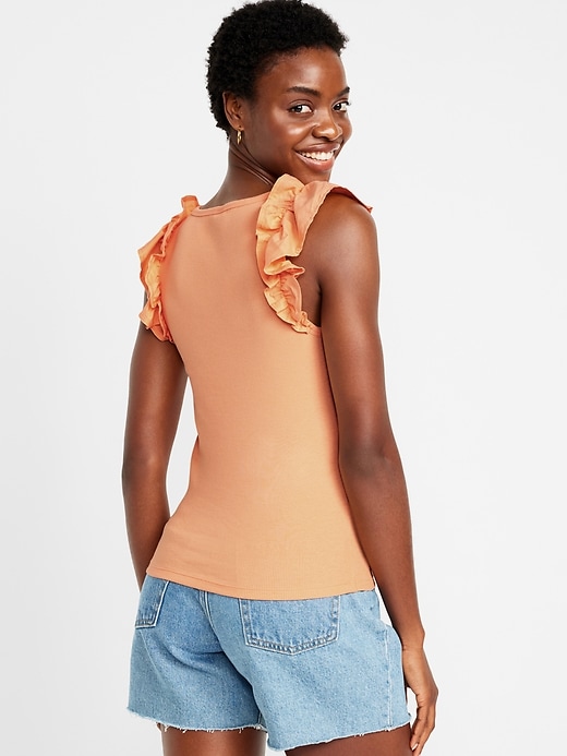 Image number 2 showing, Ruffled Mixed Fabric Tank Top