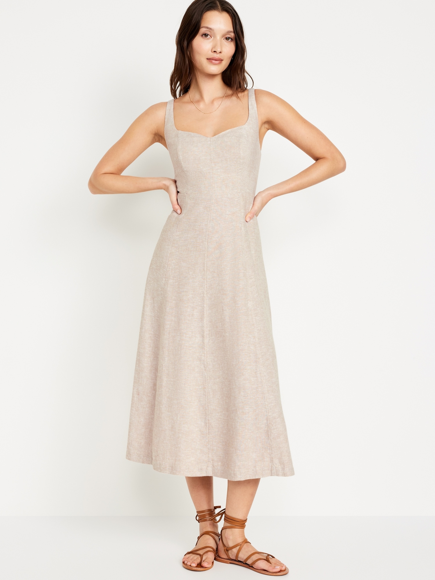 Fit & Flare Linen-Blend Midi Dress