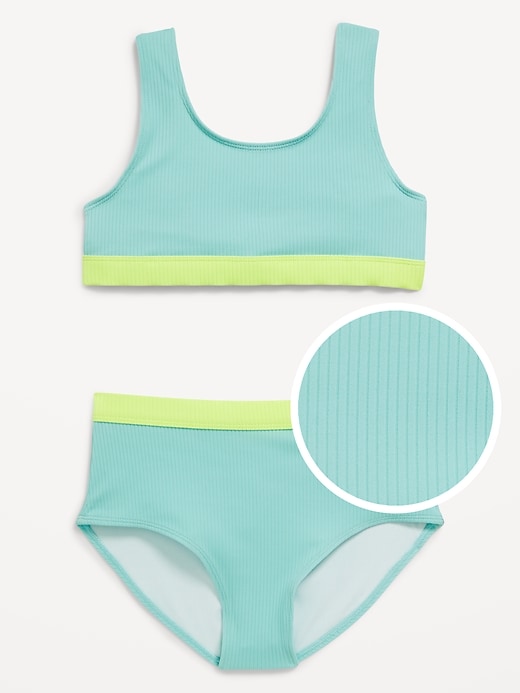 View large product image 1 of 2. Ribbed Color-Block Bikini Swim Set for Girls