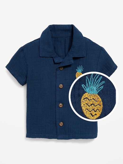 View large product image 1 of 2. Short-Sleeve Embroidered Camp Shirt for Baby