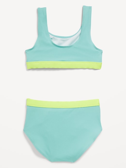 View large product image 2 of 2. Ribbed Color-Block Bikini Swim Set for Girls