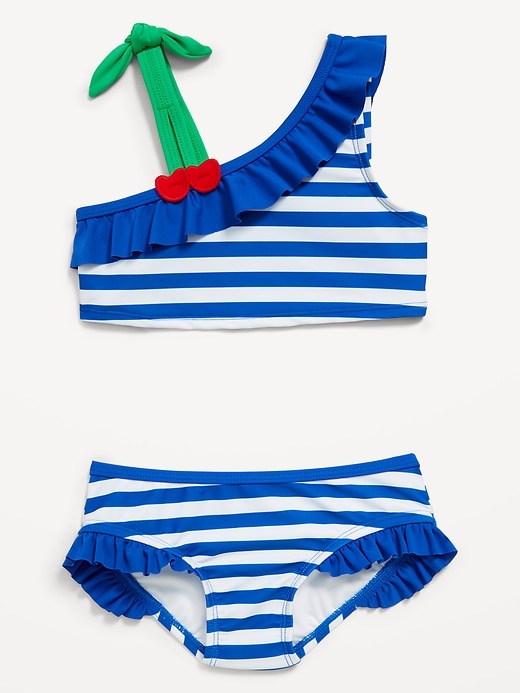 View large product image 1 of 3. One-Shoulder Printed Ruffle-Trim Swim Set for Toddler Girls