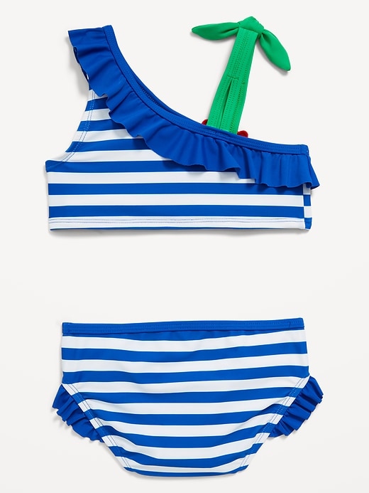 View large product image 2 of 4. One-Shoulder Printed Ruffle-Trim Swim Set for Toddler Girls