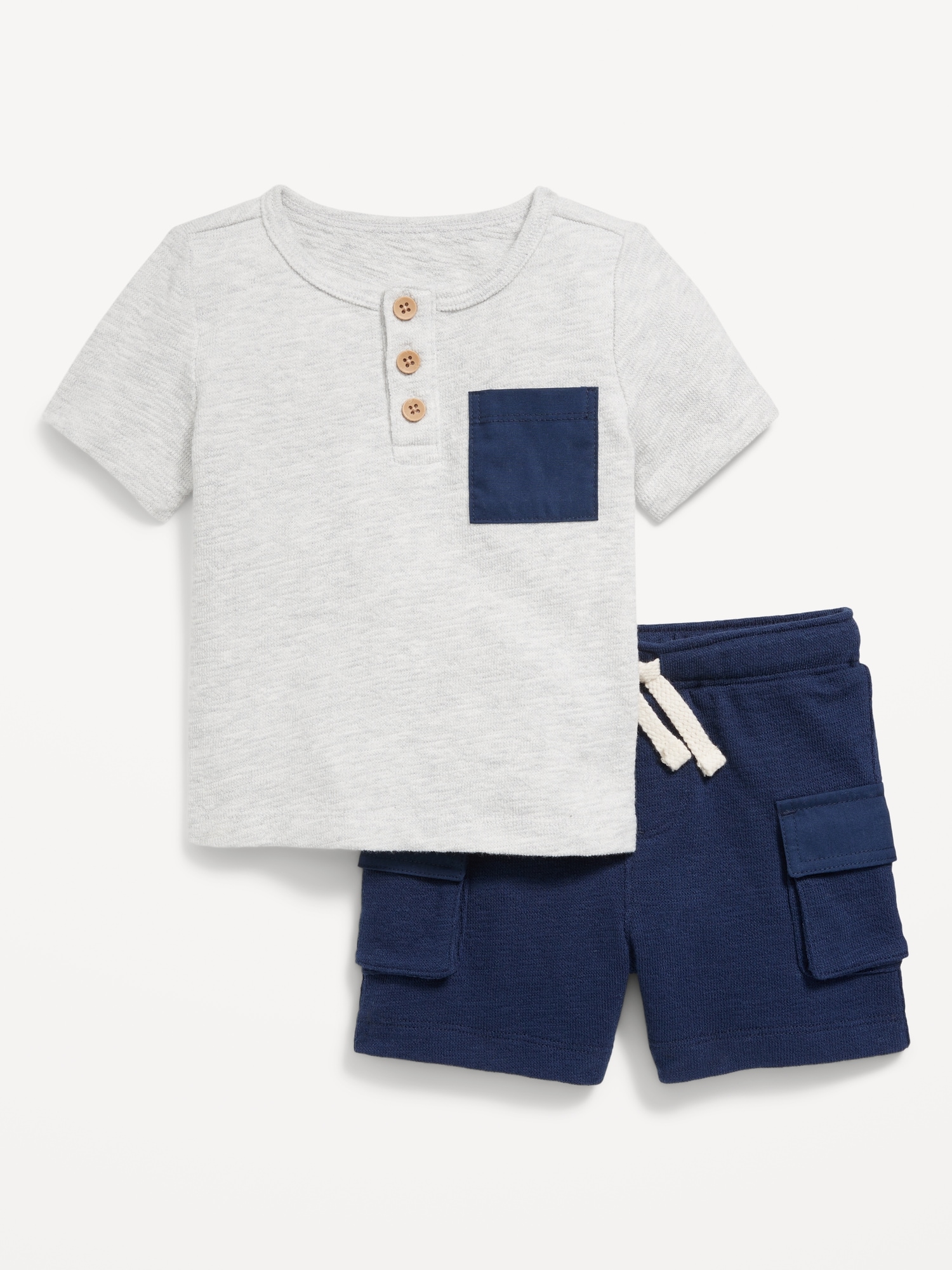 Textured Henley Pocket T-Shirt and Shorts Set for Baby