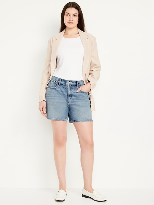 Image number 5 showing, High-Waisted Baggy Jean Shorts -- 5-inch inseam